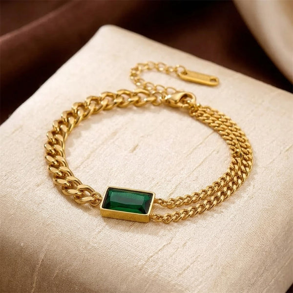 Cinthia Green Stone Chain Bracelet | Gold