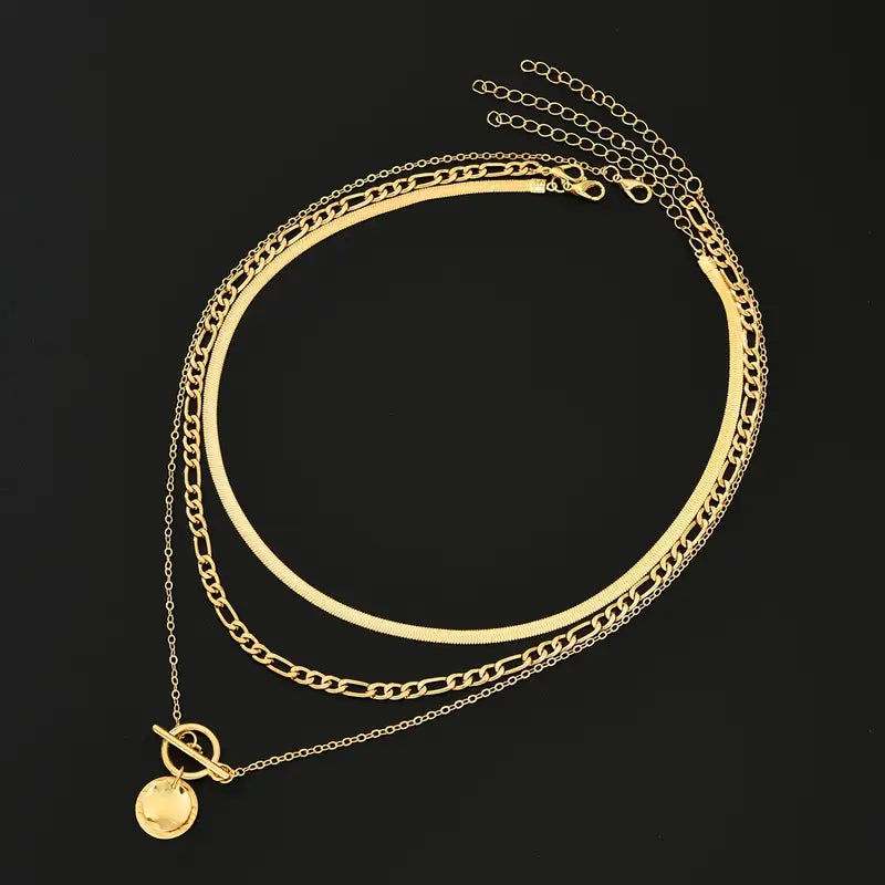 Colar Diana Camadas Medalha Texturizada | Dourado