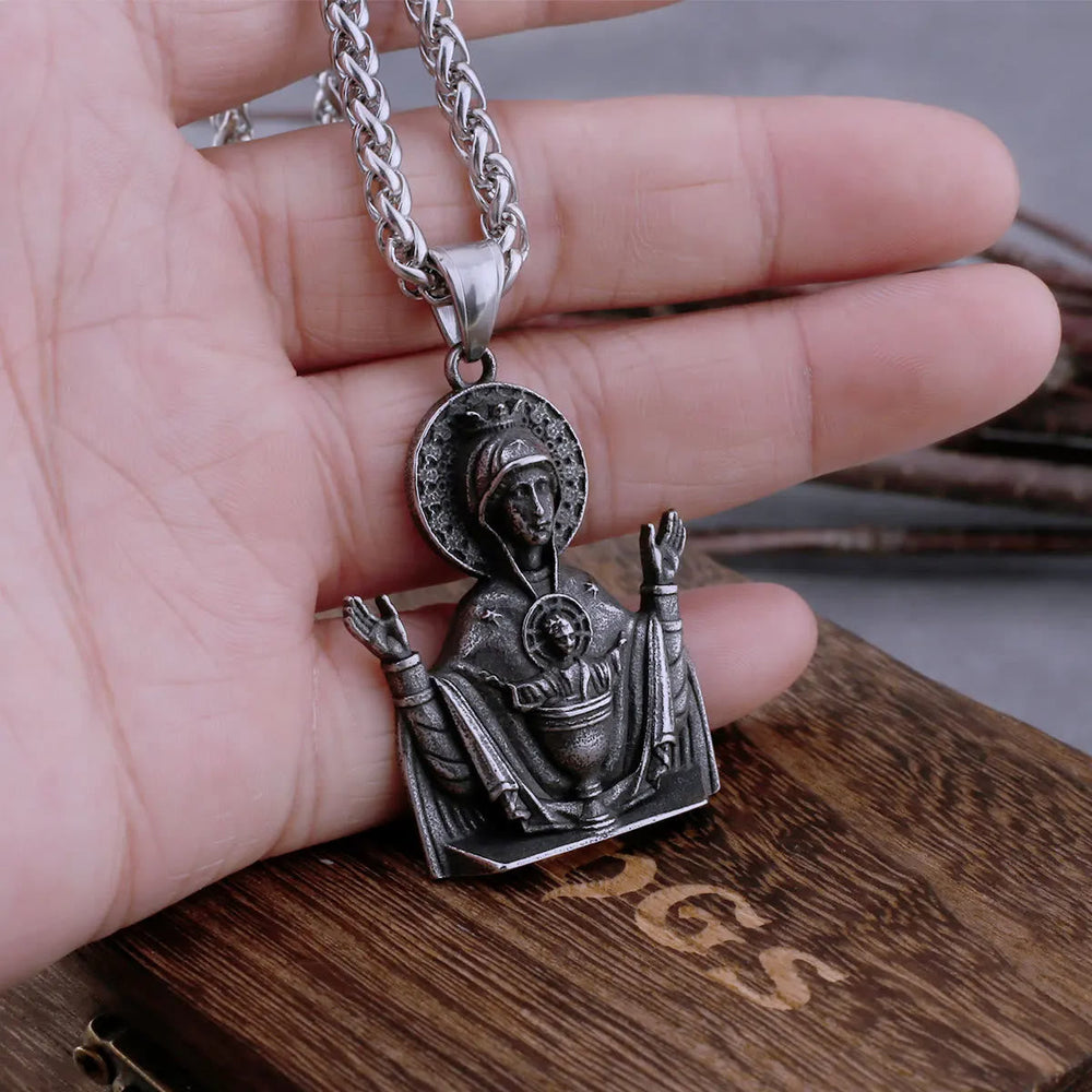 Colar Nossa Senhora com Medalha em Aço Inoxidável Vintage