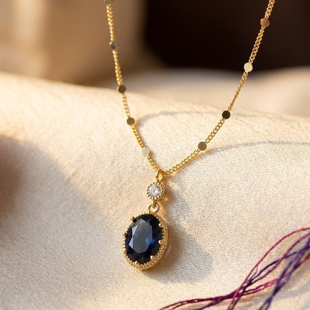 Colar Eugênia Pingente Oval Pedra Azul | Dourado