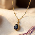 Colar Eugênia Pingente Oval Pedra Azul | Dourado