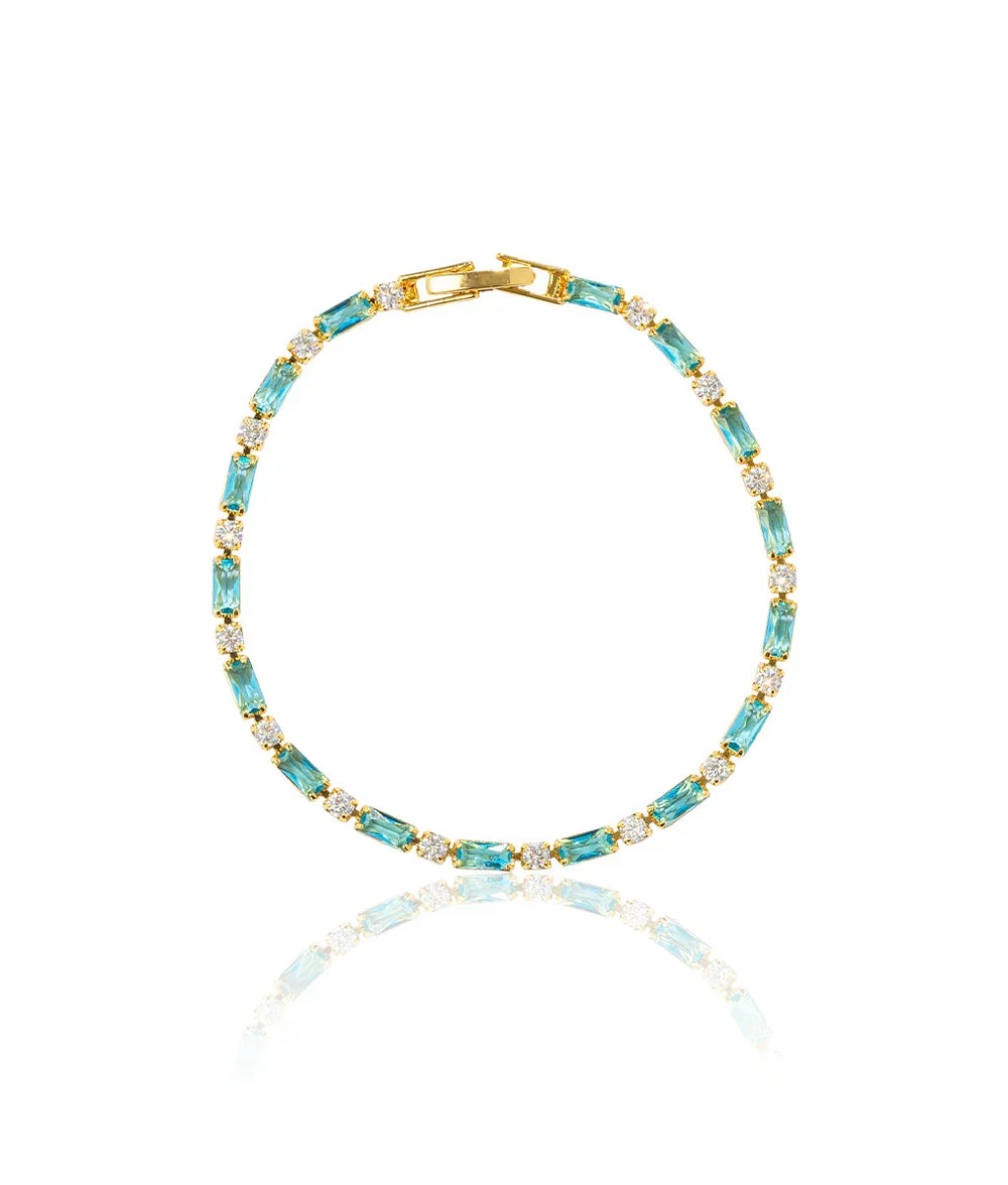Pulseira Josiane Tênis Pedras Azuis | Dourado