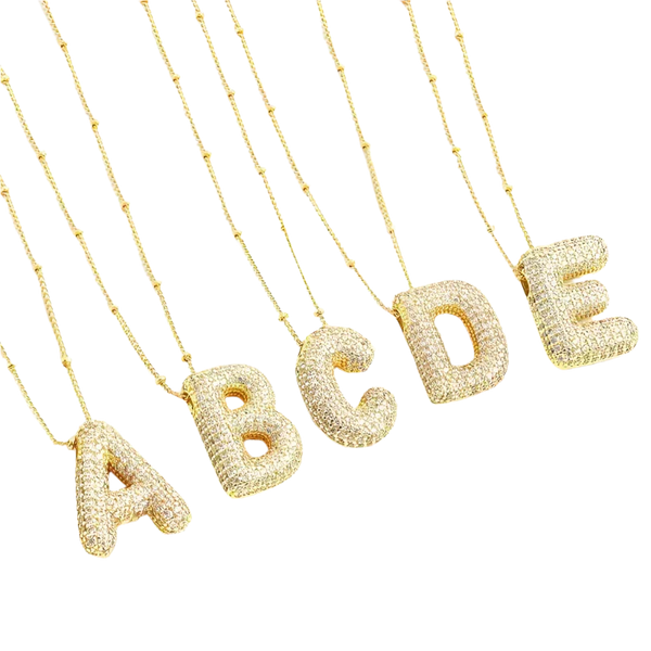 Bubble Letter Initial Necklace | Gold