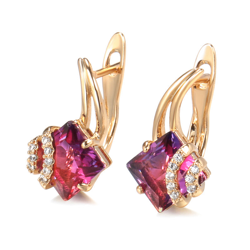 Crimson Square Crystal Earrings | Rose Gold
