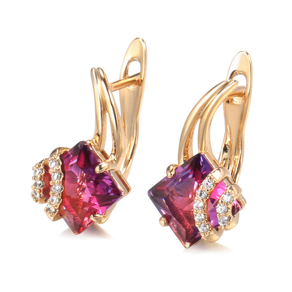 Crimson Square Crystal Earrings | Rose Gold
