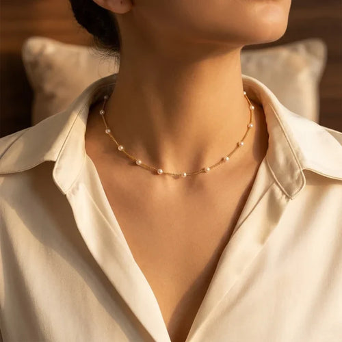 Betânia Spaced Pearl Chain Necklace | Gold