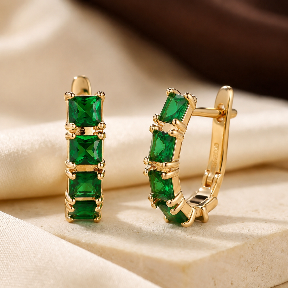 Claudete Green Stone Chunky Hoop Earrings | Gold