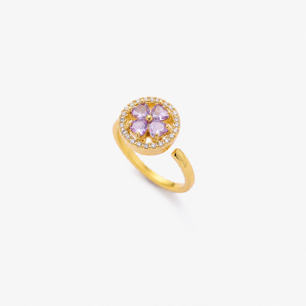 Anel Delma Flor Pedra Lilás | Dourado