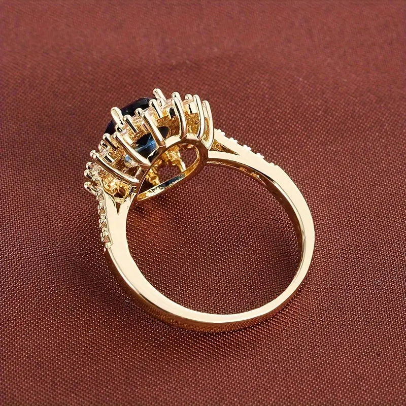 Anel Halo de Safira Dourado