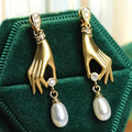Golden Hand Pearl Earrings