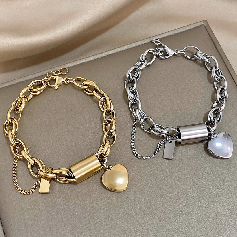 Pulseira Grossa com Coração | Dourado
