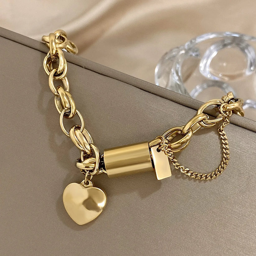 Pulseira Grossa com Coração | Dourado