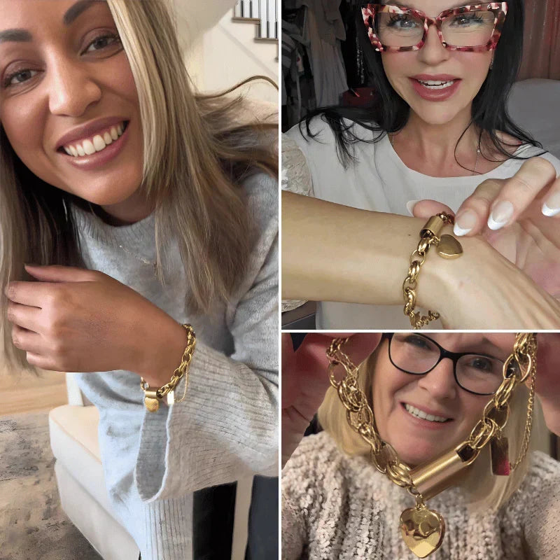 Pulseira Grossa com Coração | Dourado