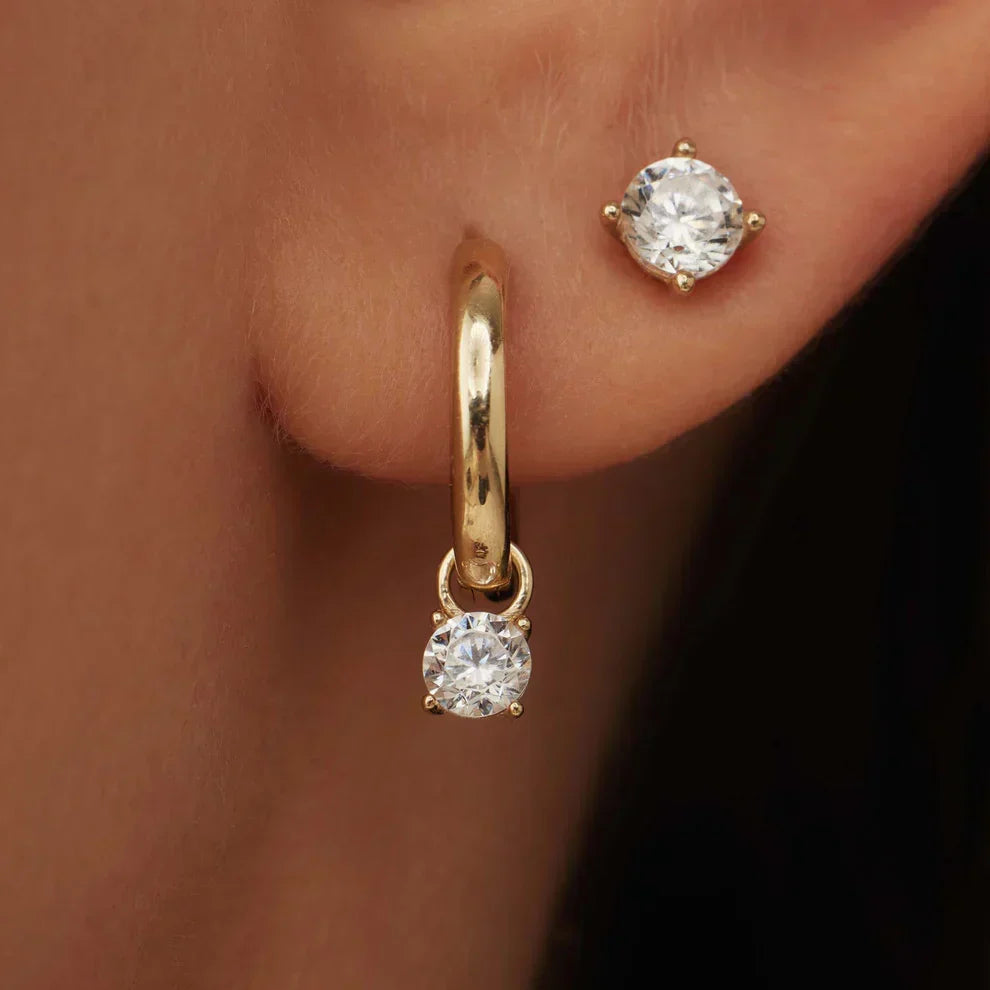 Moon Tears Stone Hoop Earrings | Gold