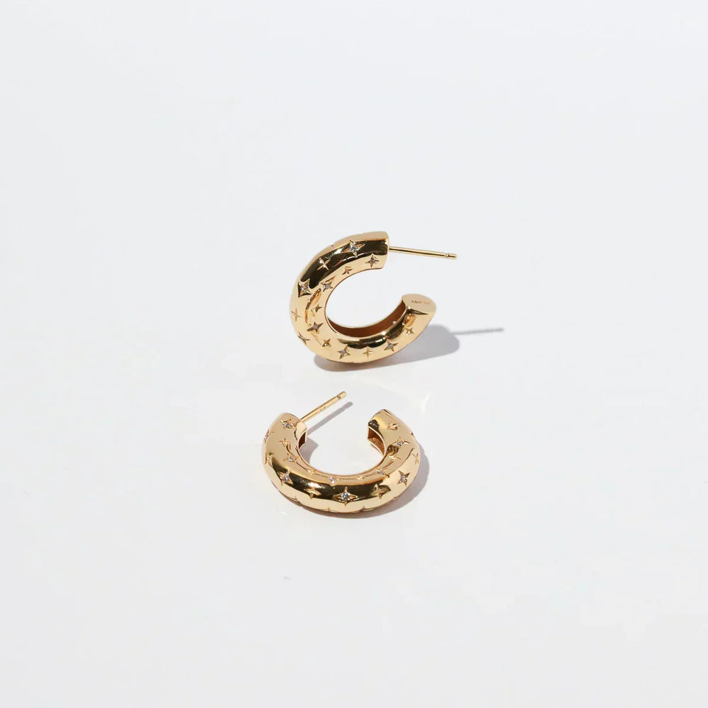 Brígida Star Engraved Chunky Hoop Earrings | Gold