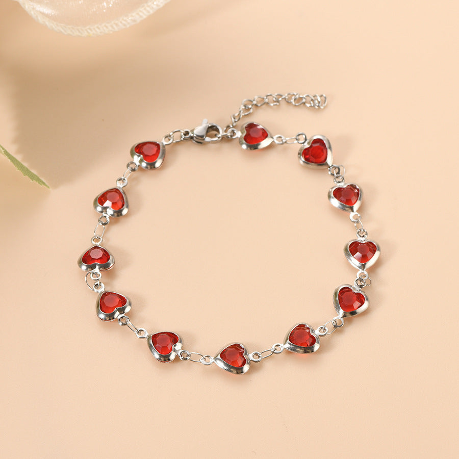 Luísa Red Stone Heart Chain Bracelet | Silver