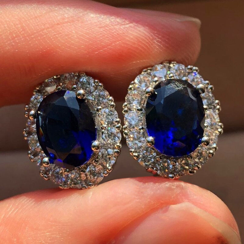 Oval Sapphire Stud Earrings | White Gold