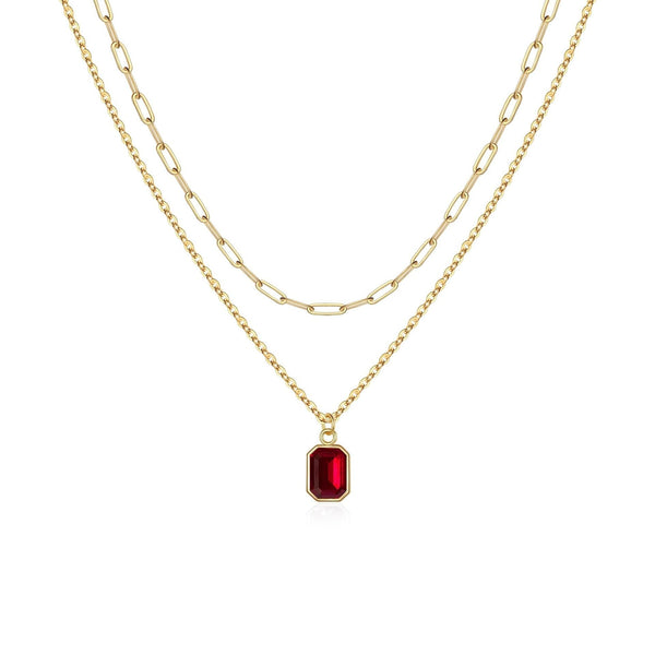 Paperclip Layered Ruby Necklace | Gold