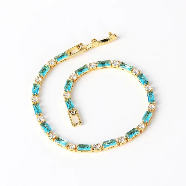 Pulseira Josiane Tênis Pedras Azuis | Dourado