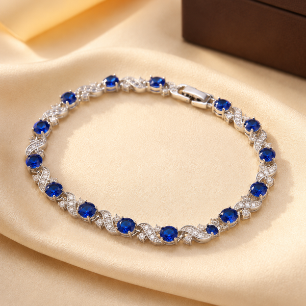 Anaís Blue Stone Floral Link Bracelet | Silver