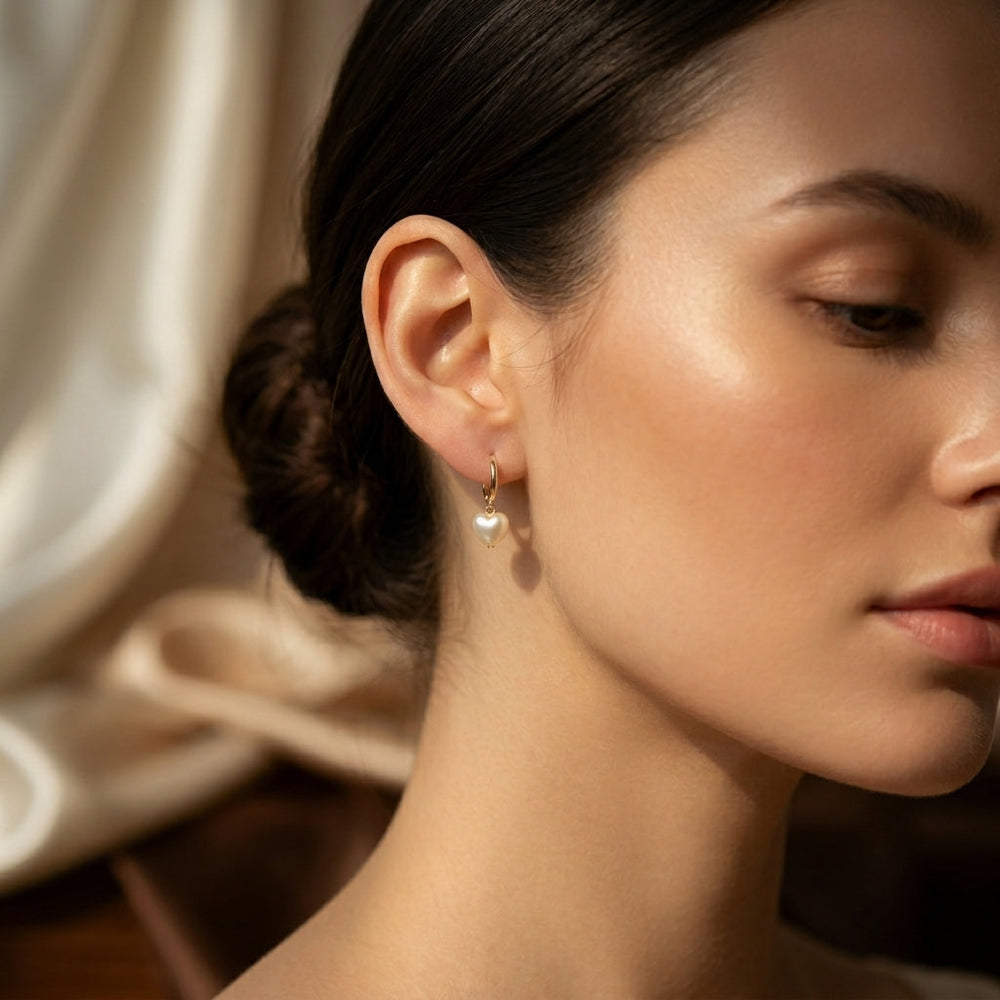 Angelina Pearl-Look Heart Huggie Earrings | Gold