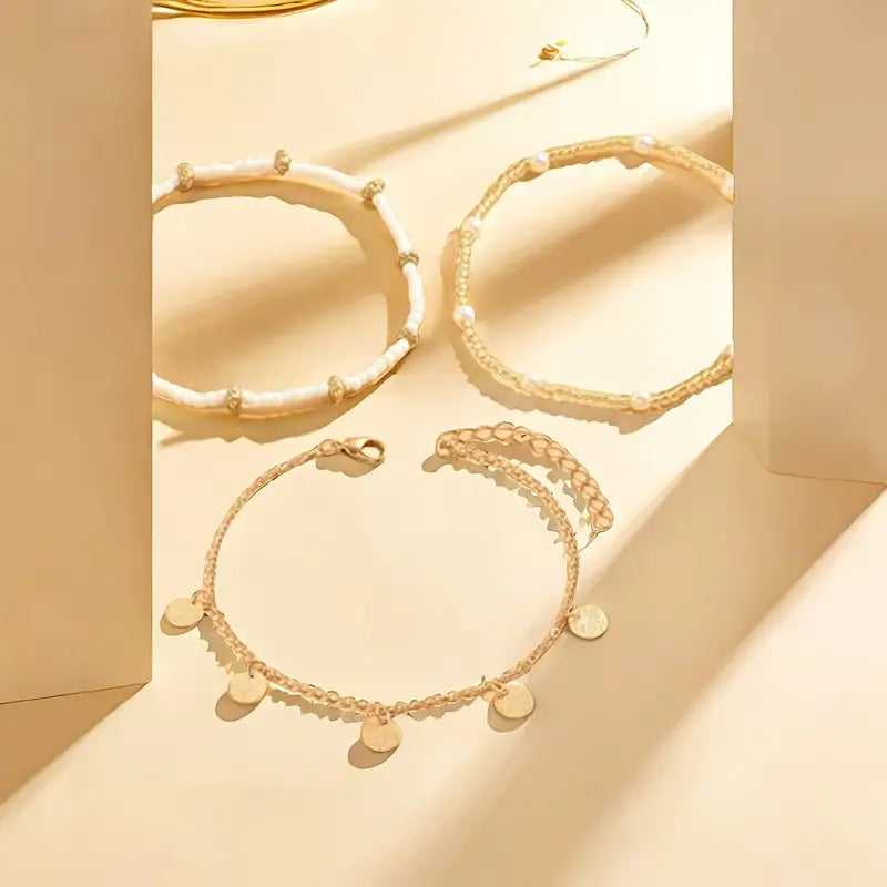 Conjunto de Tornozeleiras Joana com Contas | Dourado