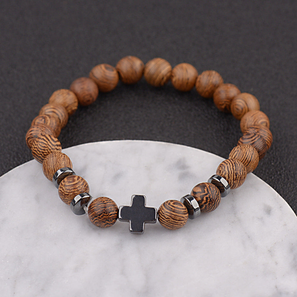 Cross Wooden Bead Bracelet