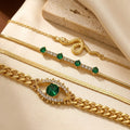 Mariana Green Stone Eye Bracelet Set | Gold