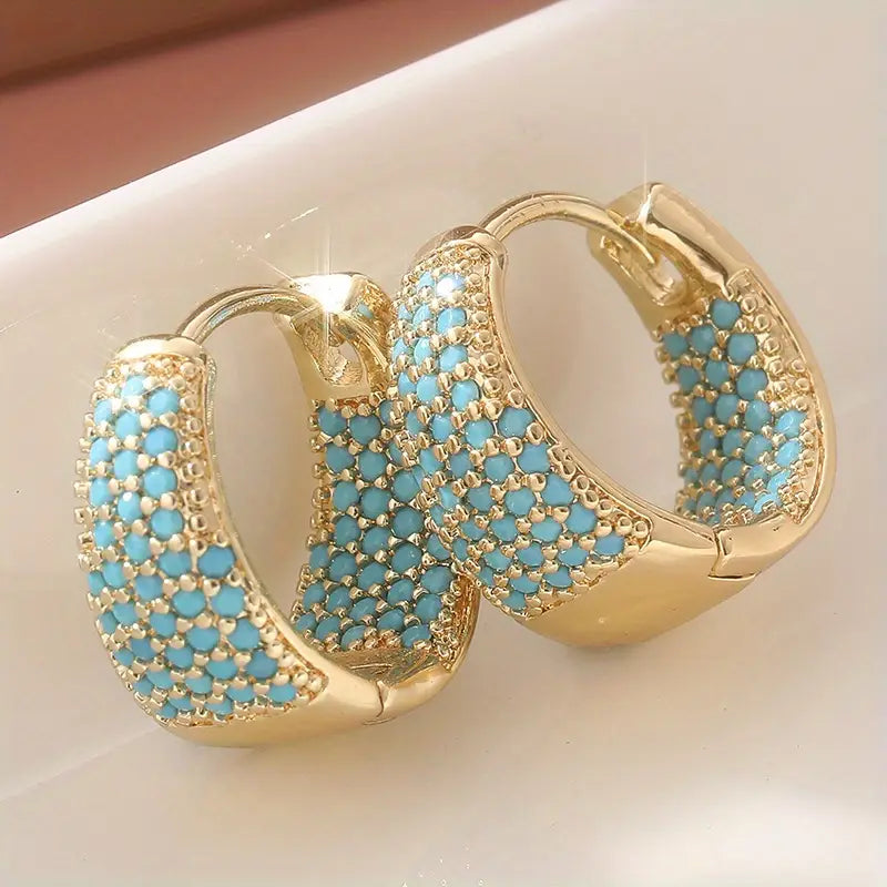 Ingrid Turquoise-Blue Huggie Earrings | Gold
