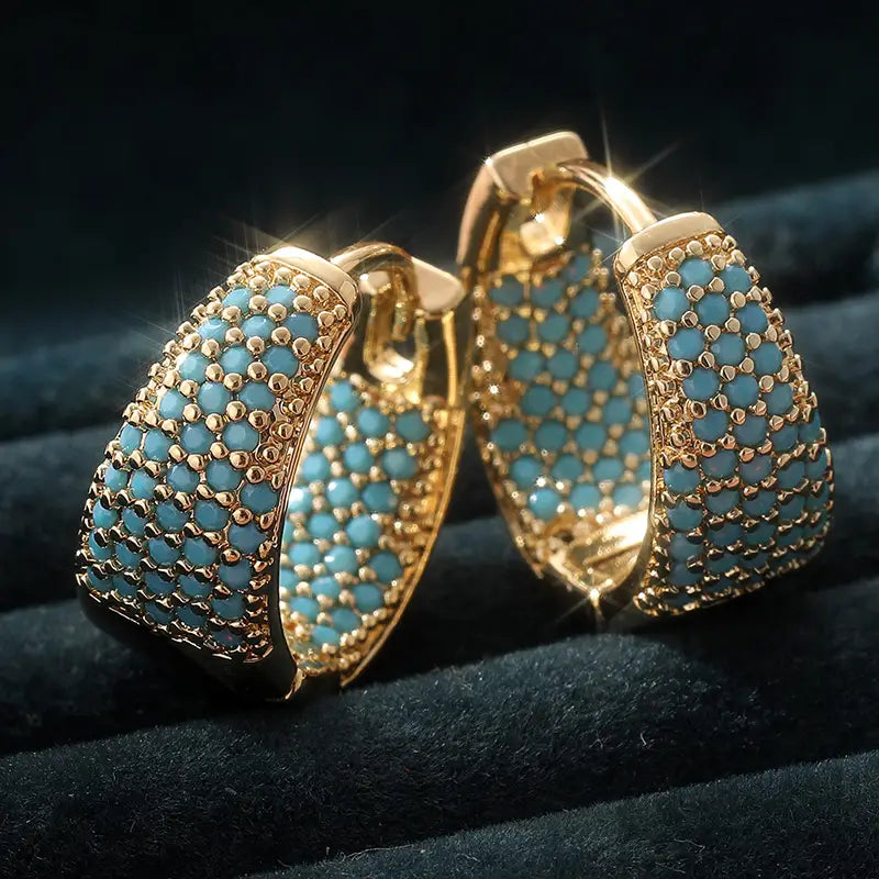 Ingrid Turquoise-Blue Huggie Earrings | Gold
