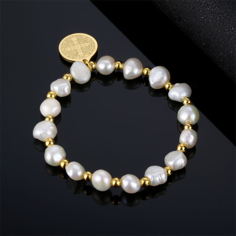 Saint Benedict Medal Irregular Pearl Bracelet