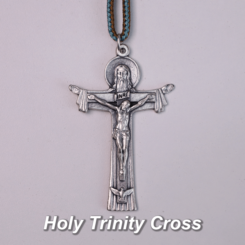 Mary Joseph with Baby Jesus Medal & Holy Trinity Cross Olive Wood Pocket