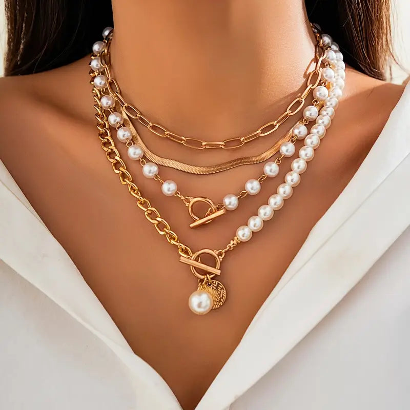Conjunto de Colares Larissa Efeito Pérola | Dourado