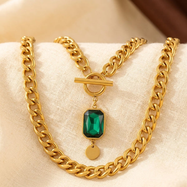 Antonella Green Stone Chunky Chain Necklace | Gold