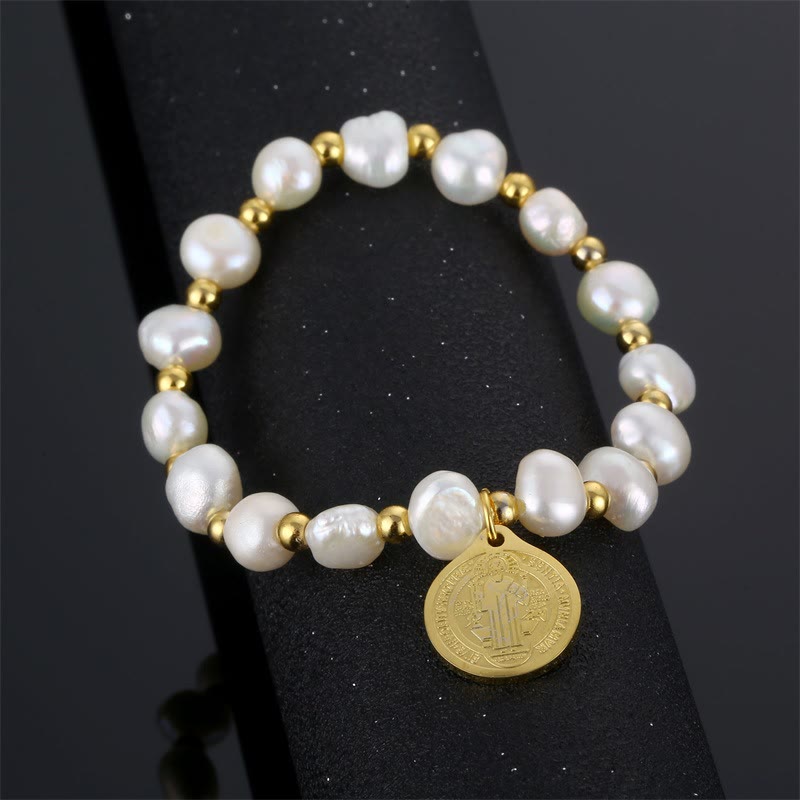 Saint Benedict Medal Irregular Pearl Bracelet