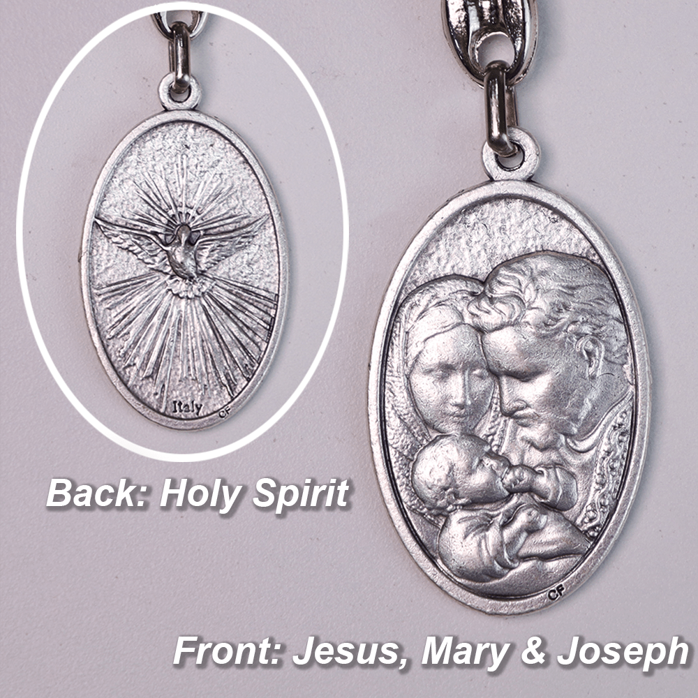 Mary Joseph with Baby Jesus Medal & Holy Trinity Cross Olive Wood Pocket
