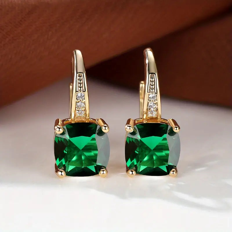 Camila Square Stone Hoop Earrings | Gold