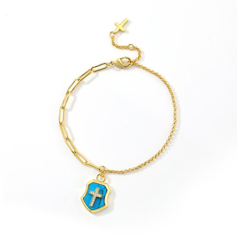 Pulseira Cruz com Escudo de Turquesa Bondade