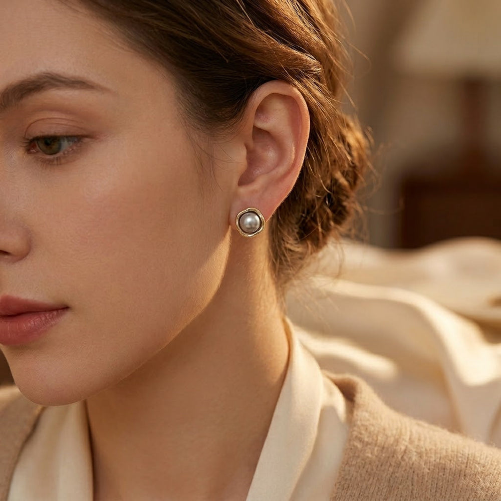 Paola Gray Pearl Stud Earrings | Gold