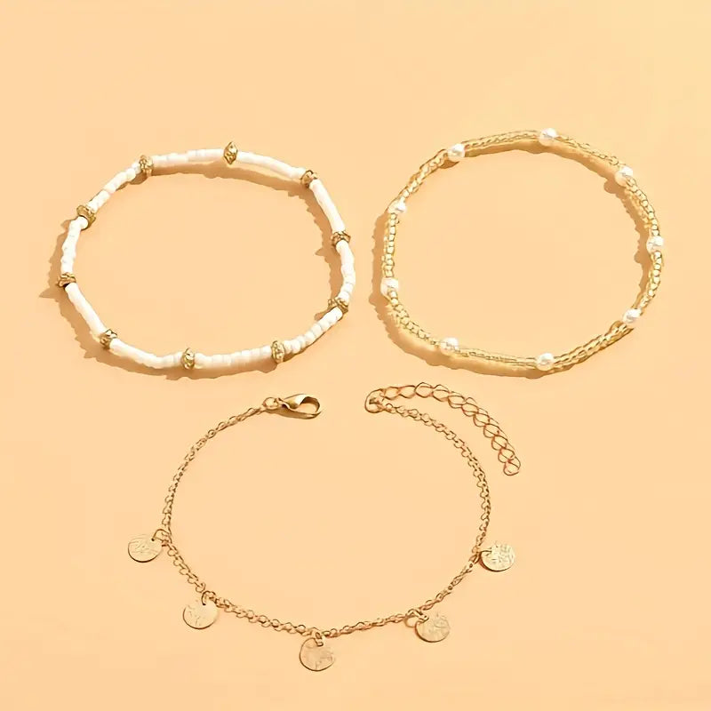 Conjunto de Tornozeleiras Joana com Contas | Dourado