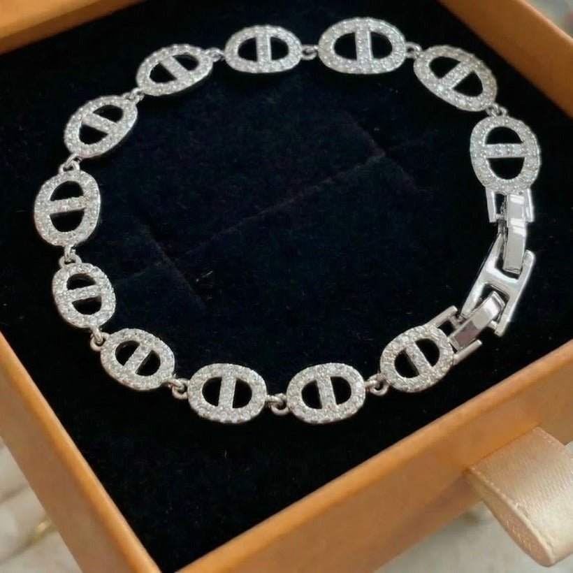 Pulseira Simone Elos Ovais Cravejados | Dourado