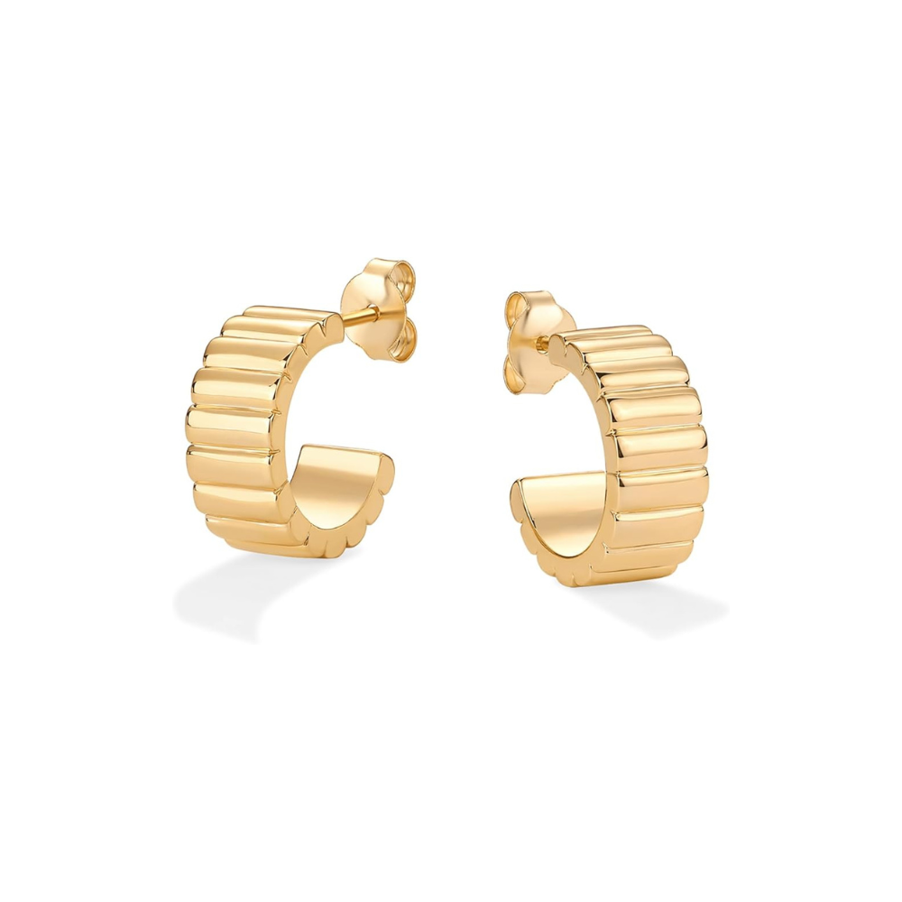Brinco Meia Argola Alcione Texturizado | Dourado