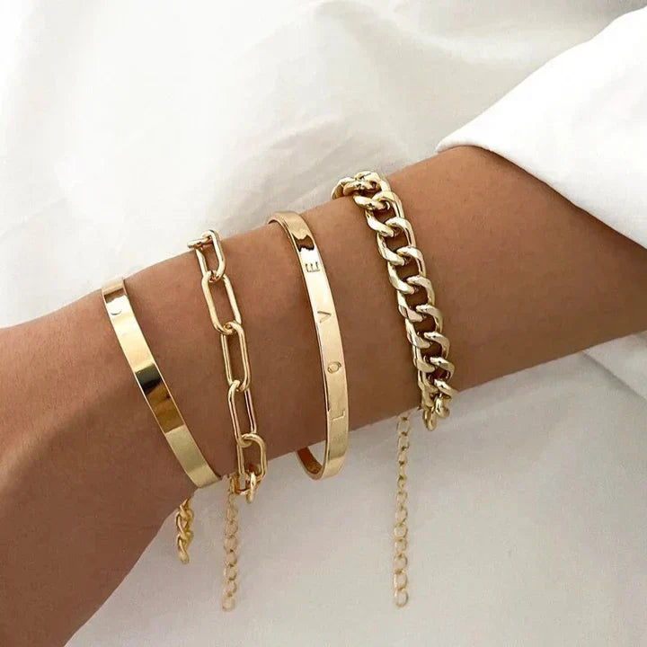 Conjunto de Pulseiras Mirela Elos e Bracelete | Dourado