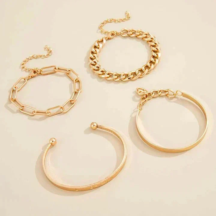 Conjunto de Pulseiras Mirela Elos e Bracelete | Dourado