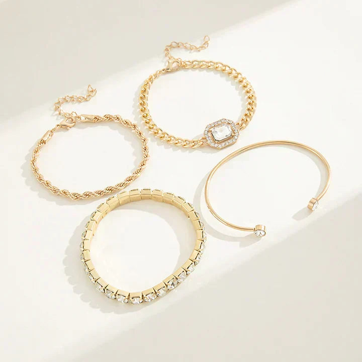 Dulce Four-Piece Stacking Bracelet Set | Gold